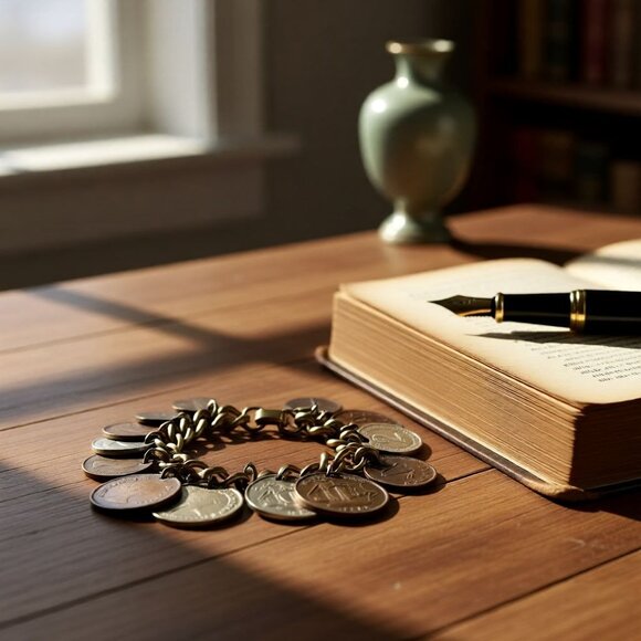 Vintage Coin Charm Bracelet With Antique British Coins & Gold-Tone Chain - Picture 2 of 5